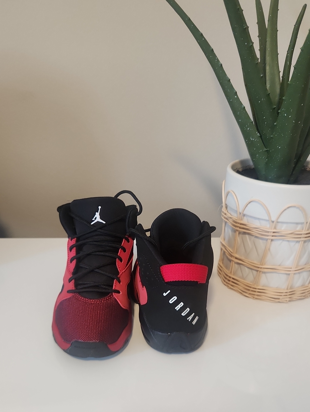 Jordan Kids Red and Black Mid-Top Sneakers